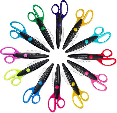 12 Pack Craft Scissors Decorative Edge, 6.5" Pattern Scissors for Kids & Adults, Colorful Decorative Scissors Set with Zig Zag, Wavy, Scallop Edges for Scrapbooking, Paper Crafts, Card Making in Kuwait