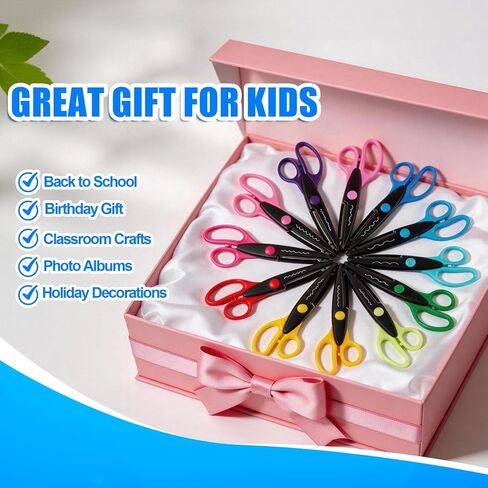 12 Pack Craft Scissors Decorative Edge, 6.5" Pattern Scissors for Kids & Adults, Colorful Decorative Scissors Set with Zig Zag, Wavy, Scallop Edges for Scrapbooking, Paper Crafts, Card Making in Kuwait