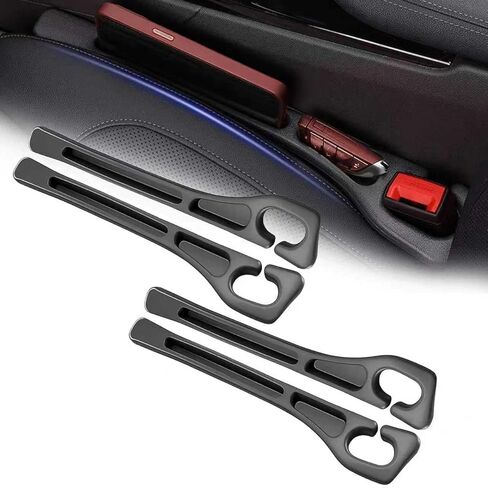 4PCS Car Seat Gap Filler Organizer with Dual-Slot & Belt Slot, Universal Anti-Drop Gap Blocker for Cars, SUVs & Trucks, No More Lost Items, Black in Kuwait