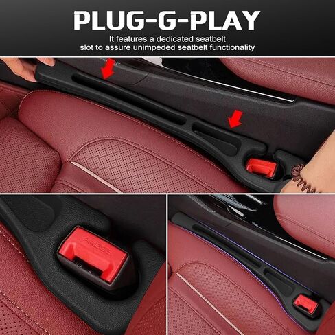4PCS Car Seat Gap Filler Organizer with Dual-Slot & Belt Slot, Universal Anti-Drop Gap Blocker for Cars, SUVs & Trucks, No More Lost Items, Black in Kuwait