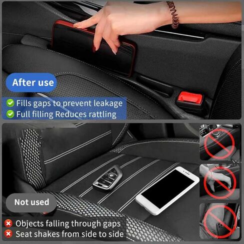 4PCS Car Seat Gap Filler Organizer with Dual-Slot & Belt Slot, Universal Anti-Drop Gap Blocker for Cars, SUVs & Trucks, No More Lost Items, Black in Kuwait