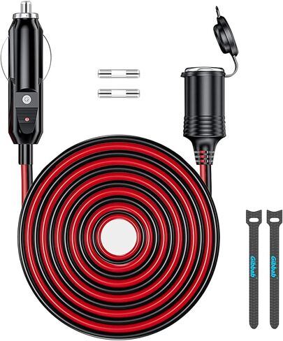13FT 12V/24V كابل تمديد ولاعة السجائر شديد التحمل 16AWG، 156W/15A ذكر التوصيل إلى أنثى سلك محول المقبس مع 2 * 15A الصمامات وأضواء LED للنفخ، مضخة الإطارات، ضاغط الهواء in Kuwait