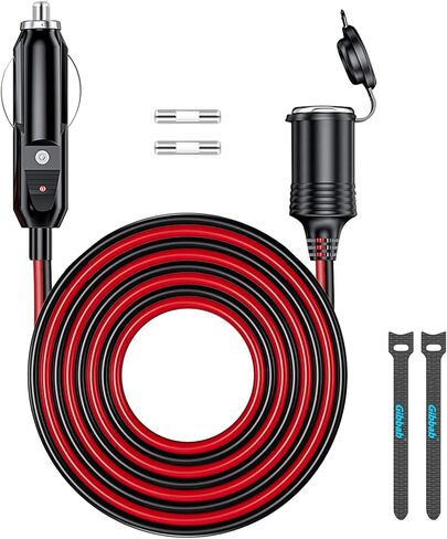 13FT 12V/24V كابل تمديد ولاعة السجائر شديد التحمل 16AWG، 156W/15A ذكر التوصيل إلى أنثى سلك محول المقبس مع 2 * 15A الصمامات وأضواء LED للنفخ، مضخة الإطارات، ضاغط الهواء in Kuwait