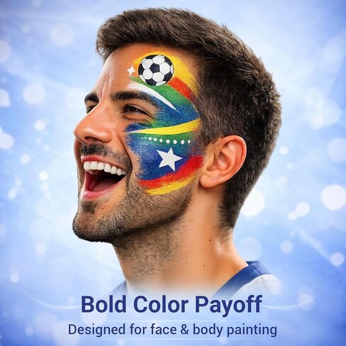 Face Paint Kit – 20 Colors Non-Toxic Water Activated Face Paint Palette with Stencils & Gems, Facepaint Set for Soccer Fans, Game Day Makeup for Matches, Tournaments, Fan Parties & Sports Celebration in Kuwait
