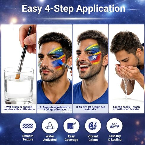 Face Paint Kit – 20 Colors Non-Toxic Water Activated Face Paint Palette with Stencils & Gems, Facepaint Set for Soccer Fans, Game Day Makeup for Matches, Tournaments, Fan Parties & Sports Celebration in Kuwait
