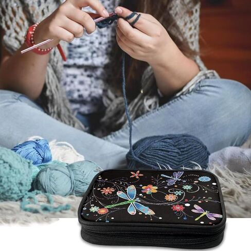 Crochet Hook Bag Organizer Small Dragonfly Crochet Hook Knitting Needle Organizer Portable Crochet Bags for Crocheting Double Hand-Knitted DIY Tools Crochet Sweater Needle Storage in Saudi Arabia