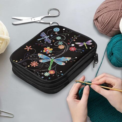 Crochet Hook Bag Organizer Small Dragonfly Crochet Hook Knitting Needle Organizer Portable Crochet Bags for Crocheting Double Hand-Knitted DIY Tools Crochet Sweater Needle Storage in Saudi Arabia