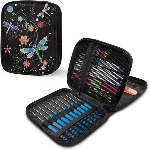 Crochet Hook Bag Organizer Small Dragonfly Crochet Hook Knitting Needle Organizer Portable Crochet Bags for Crocheting Double Hand-Knitted DIY Tools Crochet Sweater Needle Storage in Saudi Arabia