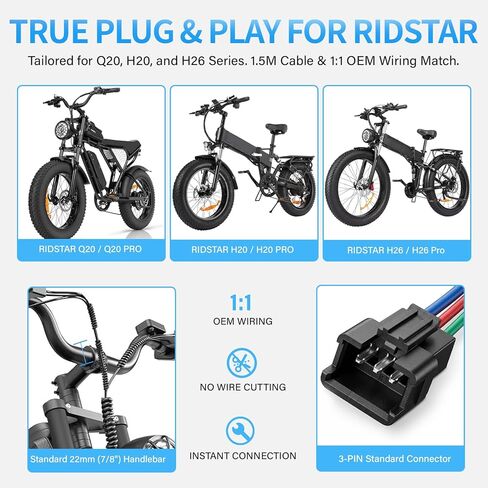 صمام خانق ملتوي كامل لRidstar Q20/Q20 Pro/H20، طقم مقبض خانق للدراجة الإلكترونية الدقيق مع مفتاح إشعال، تحكم سلس في اللف، قابس وتشغيل 3 دبابيس in Kuwait