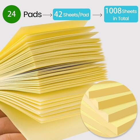 (24 Pack) Sticky Notes 3x3 in Yellow, Clean Removal, Recyclable, Self-Stick Pads, Easy to Post for Home, Office, Notebook in Kuwait