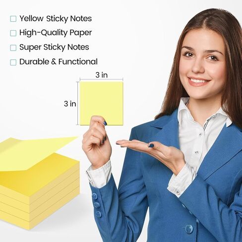 (24 Pack) Sticky Notes 3x3 in Yellow, Clean Removal, Recyclable, Self-Stick Pads, Easy to Post for Home, Office, Notebook in Kuwait