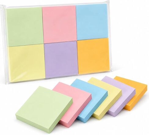 Sticky Notes for Office School Home, 6 Pads 100 Sheets Each, Super Sticky Bright Color Memo Pads, 3x3 Inches Easy Peel Self Stick Notes in Kuwait
