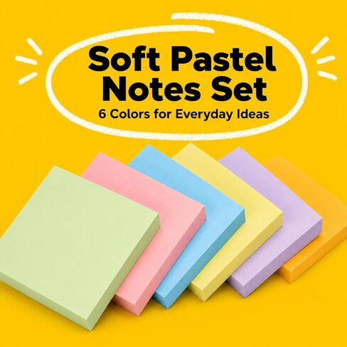 Sticky Notes for Office School Home, 6 Pads 100 Sheets Each, Super Sticky Bright Color Memo Pads, 3x3 Inches Easy Peel Self Stick Notes in Kuwait