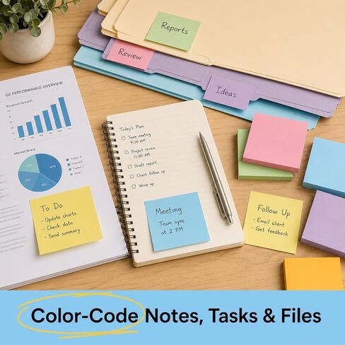 Sticky Notes for Office School Home, 6 Pads 100 Sheets Each, Super Sticky Bright Color Memo Pads, 3x3 Inches Easy Peel Self Stick Notes in Kuwait