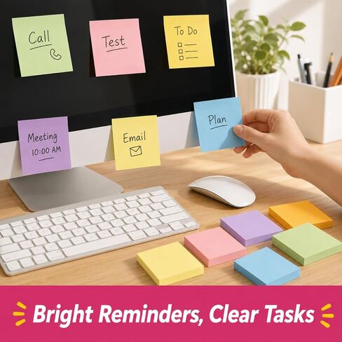 Sticky Notes for Office School Home, 6 Pads 100 Sheets Each, Super Sticky Bright Color Memo Pads, 3x3 Inches Easy Peel Self Stick Notes in Kuwait