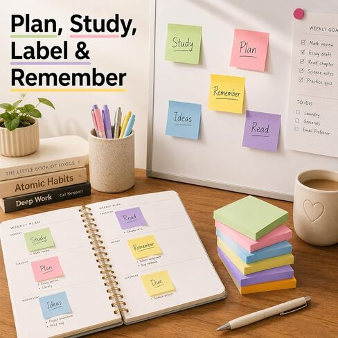 Sticky Notes for Office School Home, 6 Pads 100 Sheets Each, Super Sticky Bright Color Memo Pads, 3x3 Inches Easy Peel Self Stick Notes in Kuwait