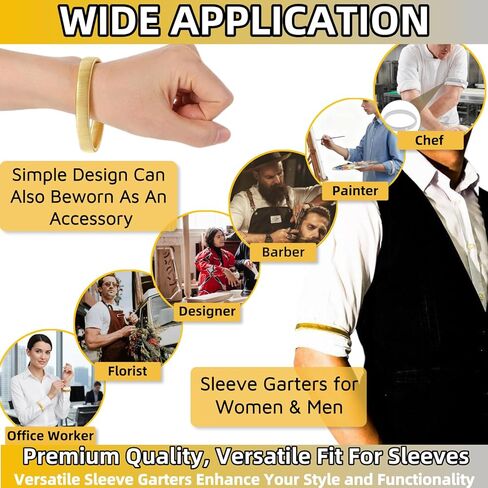 Sleeve Garters for Women Men 6-Pack Stretchy Metal Sleeve Holders Anti-Slip Arm Bands Elastic Arm Straps，Elastic Arm Straps Fixing Long Sleeves for Men Women Use(Gold, Silver, Black) in Kuwait