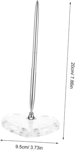 Wedding Signing Pen with Heart-shaped Acrylic Base, Silver Metal Ballpoint Guestbook Pen for Reception Desk, Engagement and Anniversary Signing Stationery in Kuwait