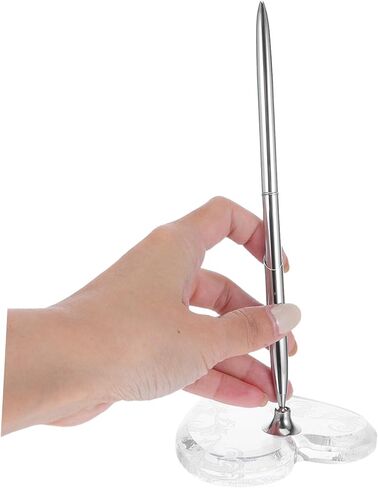 Wedding Signing Pen with Heart-shaped Acrylic Base, Silver Metal Ballpoint Guestbook Pen for Reception Desk, Engagement and Anniversary Signing Stationery in Kuwait