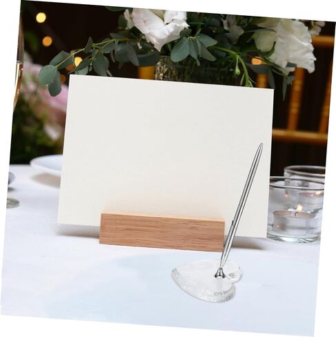 Wedding Signing Pen with Heart-shaped Acrylic Base, Silver Metal Ballpoint Guestbook Pen for Reception Desk, Engagement and Anniversary Signing Stationery in Kuwait