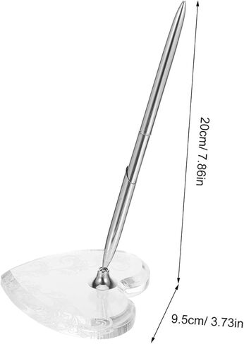 Wedding Signing Pen with Heart-shaped Acrylic Base, Silver Metal Ballpoint Guestbook Pen for Reception Desk, Engagement and Anniversary Signing Stationery in Kuwait