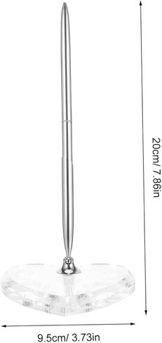 TEHAUX Wedding Guest Sign-in Pen with Heart-shaped Acrylic Base Silver Metal Ballpoint Pen for Bridal Reception Wedding Desk Holder for Engagement and Anniversary in Kuwait