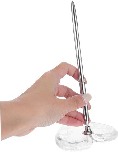 TEHAUX Wedding Guest Sign-in Pen with Heart-shaped Acrylic Base Silver Metal Ballpoint Pen for Bridal Reception Wedding Desk Holder for Engagement and Anniversary in Kuwait