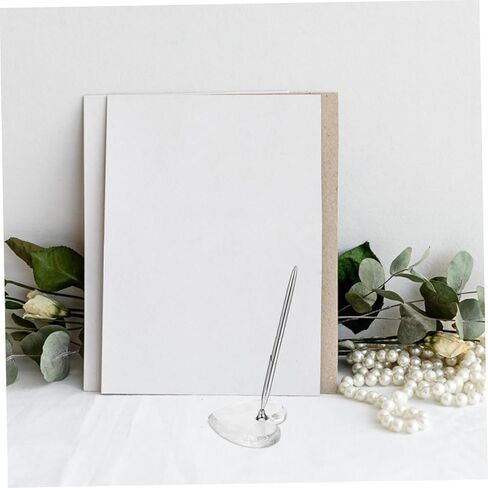 TEHAUX Wedding Guest Sign-in Pen with Heart-shaped Acrylic Base Silver Metal Ballpoint Pen for Bridal Reception Wedding Desk Holder for Engagement and Anniversary in Kuwait