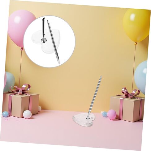 TEHAUX Wedding Guest Sign-in Pen with Heart-shaped Acrylic Base Silver Metal Ballpoint Pen for Bridal Reception Wedding Desk Holder for Engagement and Anniversary in Kuwait