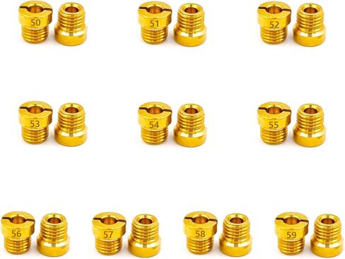 Holley 1/4-32 مجموعة الطائرات الرئيسية، 20 طائرة، 2 لكل مقاس 50 51 52 53 54 55 56 57 58 59، حجم الخيط: 1/4"-32 يناسب Holley 2010,2300,4010,4011,4150,4160,4500 in Kuwait