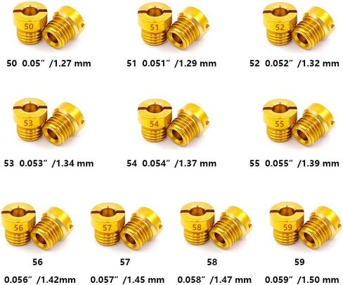 Holley 1/4-32 مجموعة الطائرات الرئيسية، 20 طائرة، 2 لكل مقاس 50 51 52 53 54 55 56 57 58 59، حجم الخيط: 1/4"-32 يناسب Holley 2010,2300,4010,4011,4150,4160,4500 in Kuwait