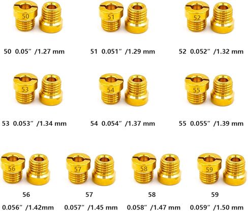 Holley 1/4-32 مجموعة الطائرات الرئيسية، 20 طائرة، 2 لكل مقاس 50 51 52 53 54 55 56 57 58 59، حجم الخيط: 1/4"-32 يناسب Holley 2010,2300,4010,4011,4150,4160,4500 in Kuwait