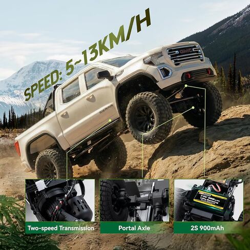 FMS FCX18S جي إم سي سييرا S زاحف RC بدون فرشاة، شاحنة الطرق الوعرة RC الزاحفة RTR مع سرعتين، نظام إضاءة، سيارة تحكم عن بعد من فئة الهوايات للبالغين in Kuwait