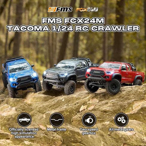 FMS FCX24 TOYOTA TACOMA 1/24 RC Crawler 4x4 RC Truck Crawler, Official Licensed Scale RC Rock Crawler with 2-Speed Transmission, High Torque Motor, All-Metal Bearings, RTR RC Car for Adults (GRAY) in Kuwait