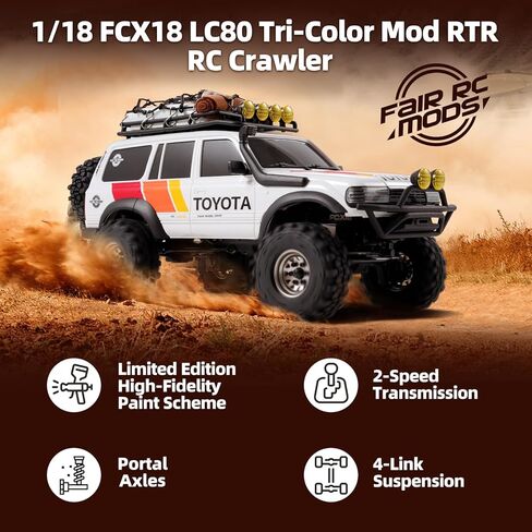 Fms FairRC FCX18S LC80 S Tri-Color Mod 1/18 RC Crawler, 2-Speed Transmission Mini RC Crawler, RC Rock Crawler 4x4 with Portal Axles, RTR Hobby Grade RC Truck & RC Car for Adults and Beginner in Kuwait