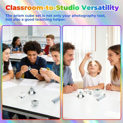 7 Pack K9 Optical Crystal Photography Prism Set, Include 1-4in Triangular Prism, 2in Crystal Glass Prism Cube, 2in Crystal Ball, 2in Dome Magnifier, Light Prism for Physics Teaching Photography Play in Kuwait