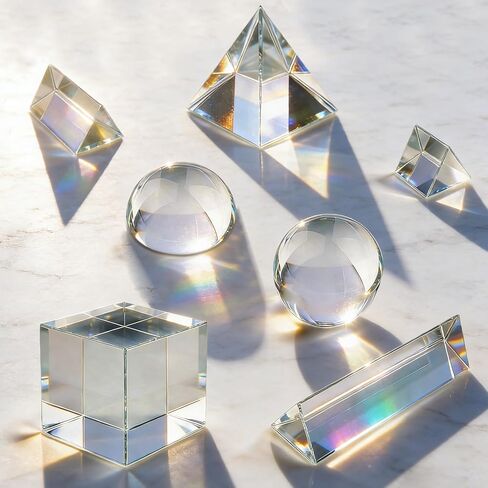7 Pack K9 Optical Crystal Photography Prism Set, Include 1-4in Triangular Prism, 2in Crystal Glass Prism Cube, 2in Crystal Ball, 2in Dome Magnifier, Light Prism for Physics Teaching Photography Play in Kuwait