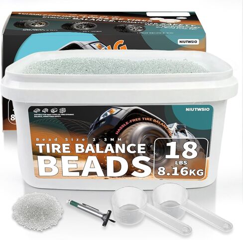 Tempered Glass Tire Balancing Beads 18LBS/8.16KG Bulk Tub, Tire Balance Beads for Truck, Trailer, RVs, ATV, Off-Road Vehicle, Heavy-Duty Wheel Balancing Solution with 2 Scoops & Tire Tread Depth Gauge in Kuwait