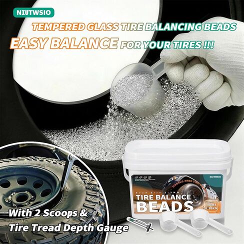 Tempered Glass Tire Balancing Beads 18LBS/8.16KG Bulk Tub, Tire Balance Beads for Truck, Trailer, RVs, ATV, Off-Road Vehicle, Heavy-Duty Wheel Balancing Solution with 2 Scoops & Tire Tread Depth Gauge in Kuwait