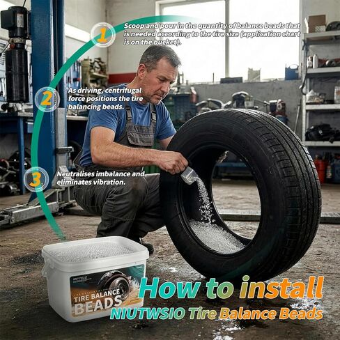 Tempered Glass Tire Balancing Beads 18LBS/8.16KG Bulk Tub, Tire Balance Beads for Truck, Trailer, RVs, ATV, Off-Road Vehicle, Heavy-Duty Wheel Balancing Solution with 2 Scoops & Tire Tread Depth Gauge in Kuwait