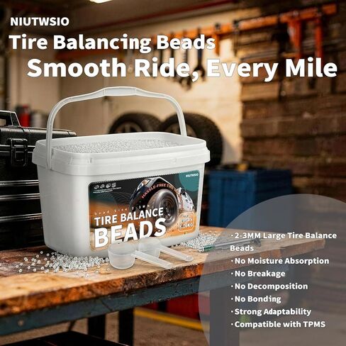 Tempered Glass Tire Balancing Beads 18LBS/8.16KG Bulk Tub, Tire Balance Beads for Truck, Trailer, RVs, ATV, Off-Road Vehicle, Heavy-Duty Wheel Balancing Solution with 2 Scoops & Tire Tread Depth Gauge in Kuwait