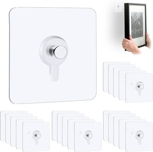 22 Pcs Drill Free Adhesive Wall Hooks, 20 lb Capacity Picture Hanging Hooks, Heavy Duty Picture Hangers Without Nails Strong Hold for Bathroom, Kitchen & Entryway in Kuwait