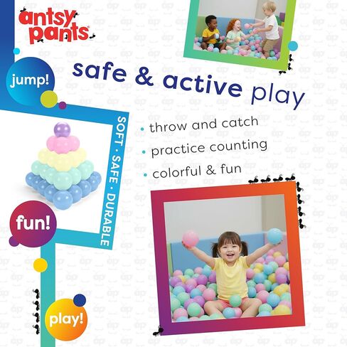 Antsy Pants 100 كرة حفرة الكرة، حفرة الكرة للأطفال الصغار 1-3، مواد غير سامة، خفيفة الوزن، 5 ألوان الباستيل، حقيبة تخزين قابلة لإعادة الاستخدام، كرات بلاستيكية لحفرة الكرة، ألعاب حسية للأطفال in Kuwait