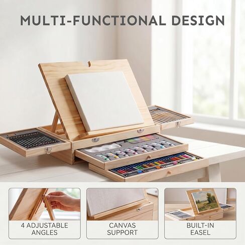 TMOL 85 Piece Deluxe Wooden Art Supplies, Art Kit with Easel, Sketching Pencils, Artist Brushes and Acrylic Pad, Art Set for Teens, Adults and Artist Beginners, Creative Gift with Wooden Case in Kuwait
