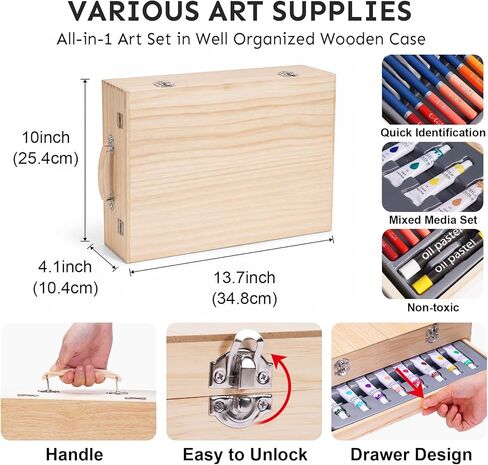 TMOL 85 Piece Deluxe Wooden Art Supplies, Art Kit with Easel, Sketching Pencils, Artist Brushes and Acrylic Pad, Art Set for Teens, Adults and Artist Beginners, Creative Gift with Wooden Case in Kuwait
