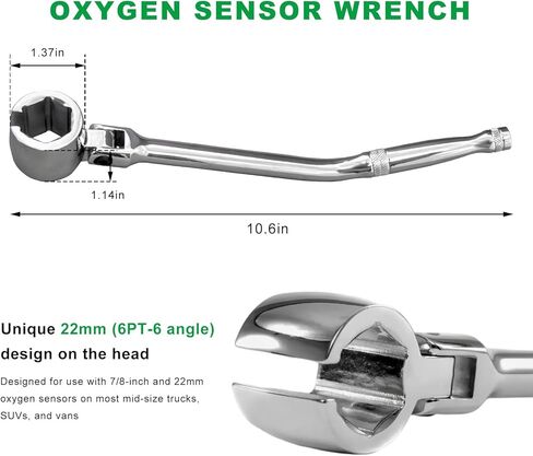 7/8" 22mm Oxygen Sensor Wrench, O2 Sensor Socket Removal Tool with Contour Handle & Flexible Head, Forged Steel Swivel Head Wrench for Oxygen Sensors Removal & Installation in Kuwait