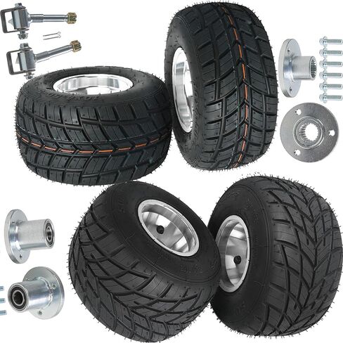 مجموعة إطارات وعجلات Go Kart مقاس 10x4.50-5 أمامية و11x7.10-5 خلفية وإطارات مطر مقاس 5 بوصات و3 فتحات إطار متسابق مع محور ومغزل توجيه لعربة Go Cart Drift Trike Mini Bike ATV Quad 10x4.50x5 11x7.10x5 in Kuwait