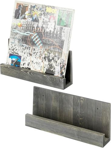 MyGift Wall Mounted Premium Natural Acacia Wood Vinyl Record Album Storage Racks, LP Record Holder Decorative Display Shelves, Set of 2 - Made in India in Saudi Arabia