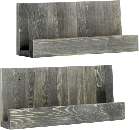 MyGift Wall Mounted Premium Natural Acacia Wood Vinyl Record Album Storage Racks, LP Record Holder Decorative Display Shelves, Set of 2 - Made in India in Saudi Arabia
