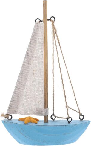 Luxshiny Mediterranean Wooden Sailboat Ornament: Sailboat Model with Cloth Sails, Retro Nautical Decor for Beach Theme Home Living Room Office Desktop Decoration (Dark Blue) in Kuwait